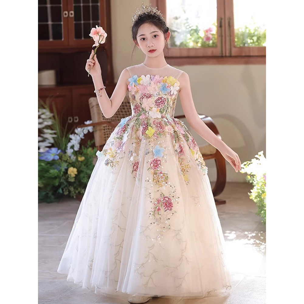 ชุดการแสดงชุดแต่งงานชุดเจ้าหญิงเด็กจัดเลี้ยงสาวดอกไม้สาวโฮสต์เปียโนนาฬิกาวันเกิดสาวสวย 5ข้อความ