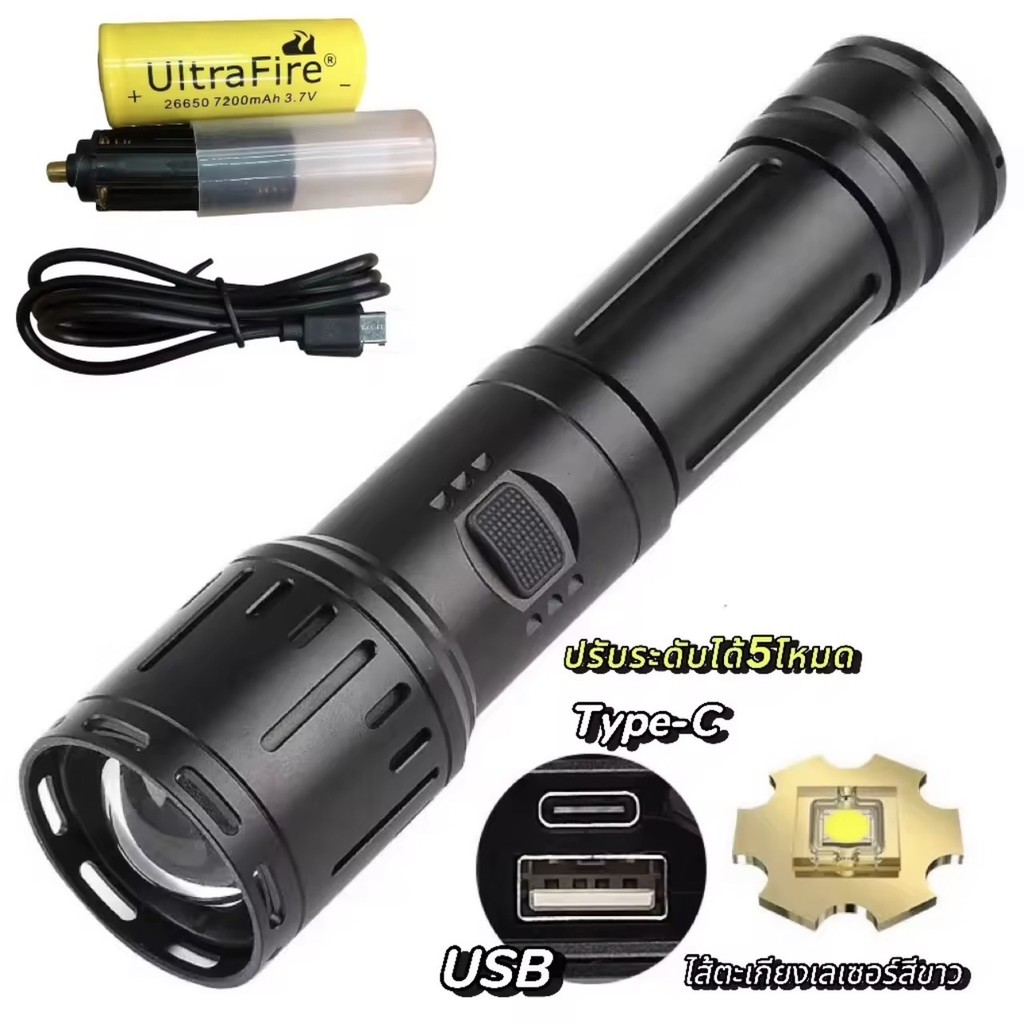 ไฟฉายซูม ไฟฉายสปอร์ตไลท์ รุ่นJX-2025 T20 5 โหมด แข็งแรง  สว่างมาก ระยะลำแสงยาว กันน้ำ