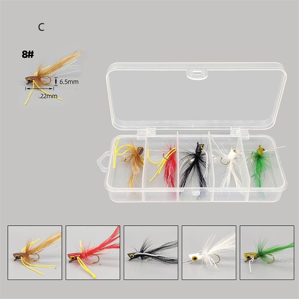 การลดราคาครั้งใหญ่ 5 ชิ้น Dry Fly Fishing Poppers Lure เหยื่อโฟมลอย Fly Hook Topwater Fly เหยื่อ [BABYHOOD-TH]
