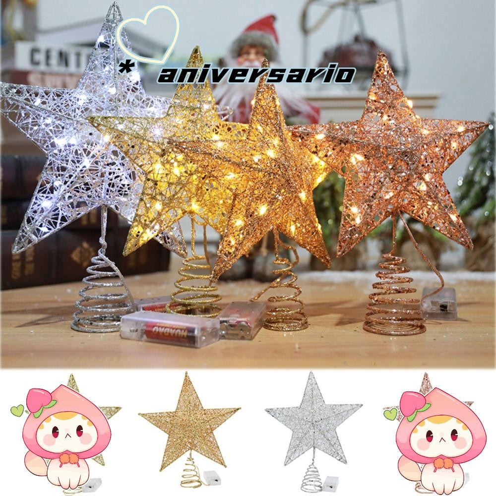 อุปกรณ์ประกอบฉากแสง ANIIVERSARIO, ท็อปต้นคริสต์มาส LED ดาวห้าแฉกกลิตเตอร์, พร้อมไฟประดับคริสต์มาส ท็อปเปอร์ต้นไม้ไฟเหล็ก