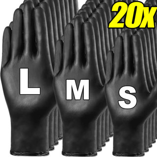ถุงมือพีวีซีสีดําแบบใช้แล้วทิ้ง 20 ชิ้น - ถุงมือป้องกันห้องค…