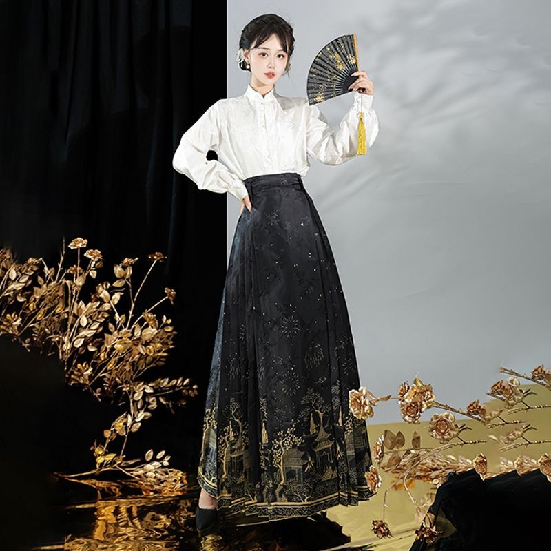 Yixi Shengge [ศาลาพลุ] Hanfu หญิง Ming ทําสไตล์จีนชุดกระโปรงหน้าม้าสไตล์จีนใหม่พร็อพทุกวัน