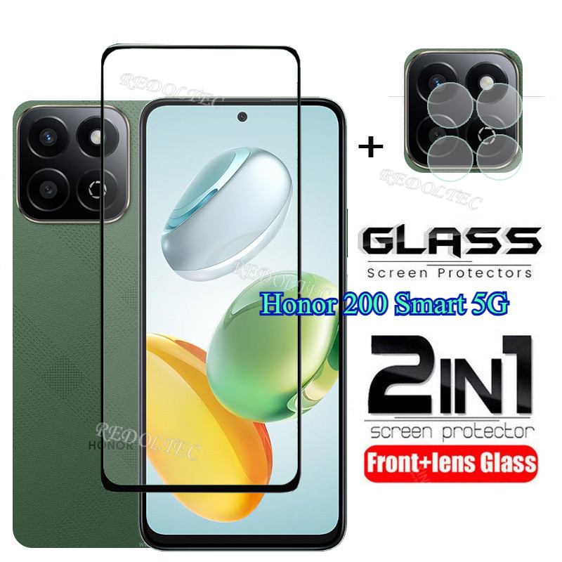 Honor 200 สมาร์ท 5G 2 in 1 ป้องกันหน้าจอ + เลนส์ป้องกันคลุมทั้งหมดกาวเต็ม Honor 200Smart Honor200 สมาร์ทฟิล์มกระจกนิรภัยพร้อมกล้อง Flim ป้องกัน