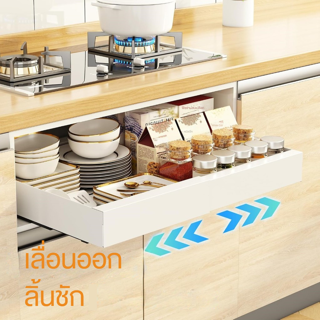 ลิ้นชักแบบดึงออกได้ ออแกไนเซอร์ ขยายห้องครัวได้สไลด์ออกตู้ลิ้นชักไม่มีหมัดสำหรับห้องครัว