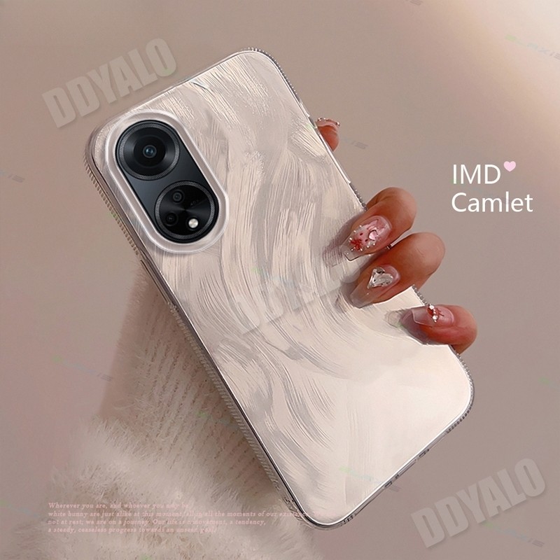 ปลอกหรูหราสําหรับ OPPO A98 5G เคสโทรศัพท์ Simple Feather Water Waves รูปแบบ Soft Smooth กันกระแทก IMD ฝาหลัง
