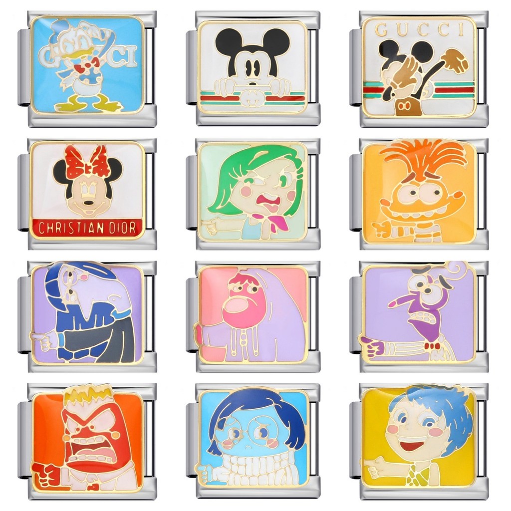 ยุโรปและอเมริกาตัวการ์ตูนอิตาลีโมดูลสร้อยข้อมือเหล็กไทเทเนียมเชื่อมหยดน้ํามันรูปแบบ ทําเอง ประกบกัน สร้อยข้อมือ