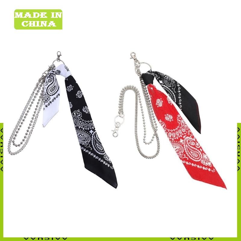 Hip Hop Contrast Color Paisley Biker Bandana with Waist Wallet Chain Pants Belt