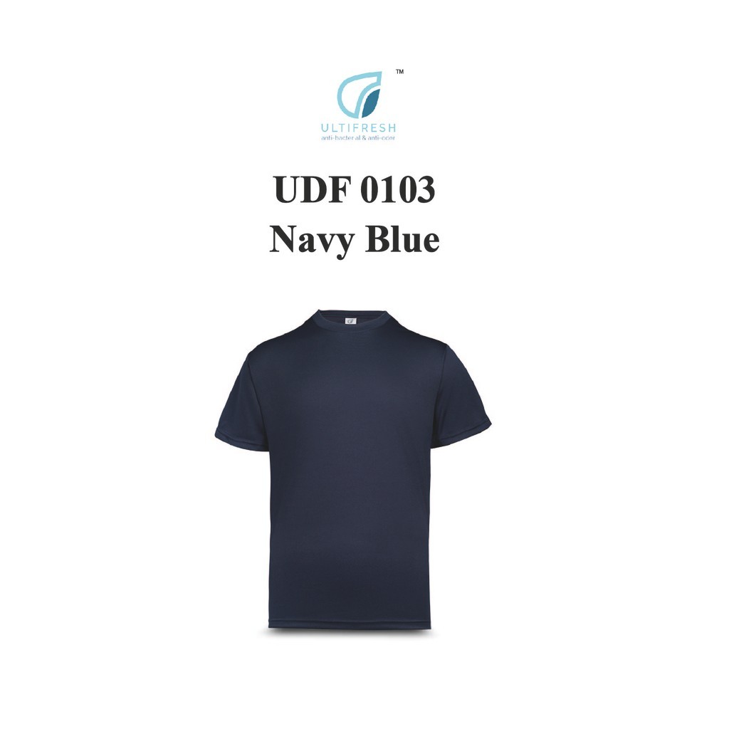 .my Ultifresh UDF0103 สีกรมท่าคอลูกเรือเสื้อยืด Unisex Dri-Fit ไมโครไฟเบอร์ตาไก่ Jersey Anti Bacteri