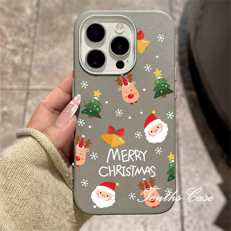 ใช้งานร่วมกับสําหรับ IPhone 17 16 11 15 14 13 12 Pro Max Xs X Xr 8 7 6 Plus Merry Christmas ธรรมดาหนังรูปแบบชุบเลนส์กรอบเคสโทรศัพท์ปกอ่อน - รูปที่ 6