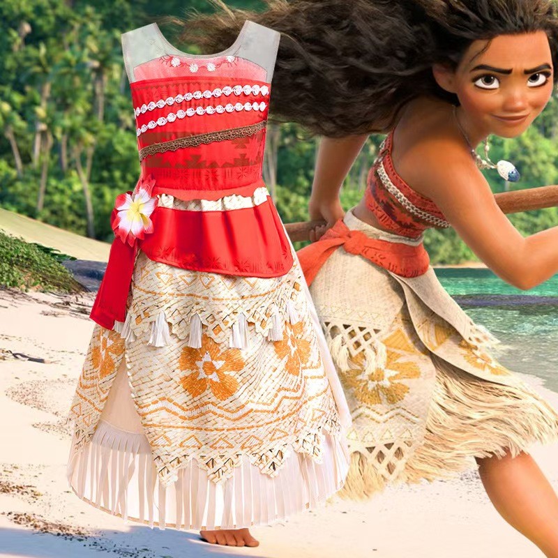 UhomeGirls Dress Beach Style Moana คอสเพลย์ Jumpsuit Suspender Dress ภาพยนตร์การ์ตูน Moana Christmas