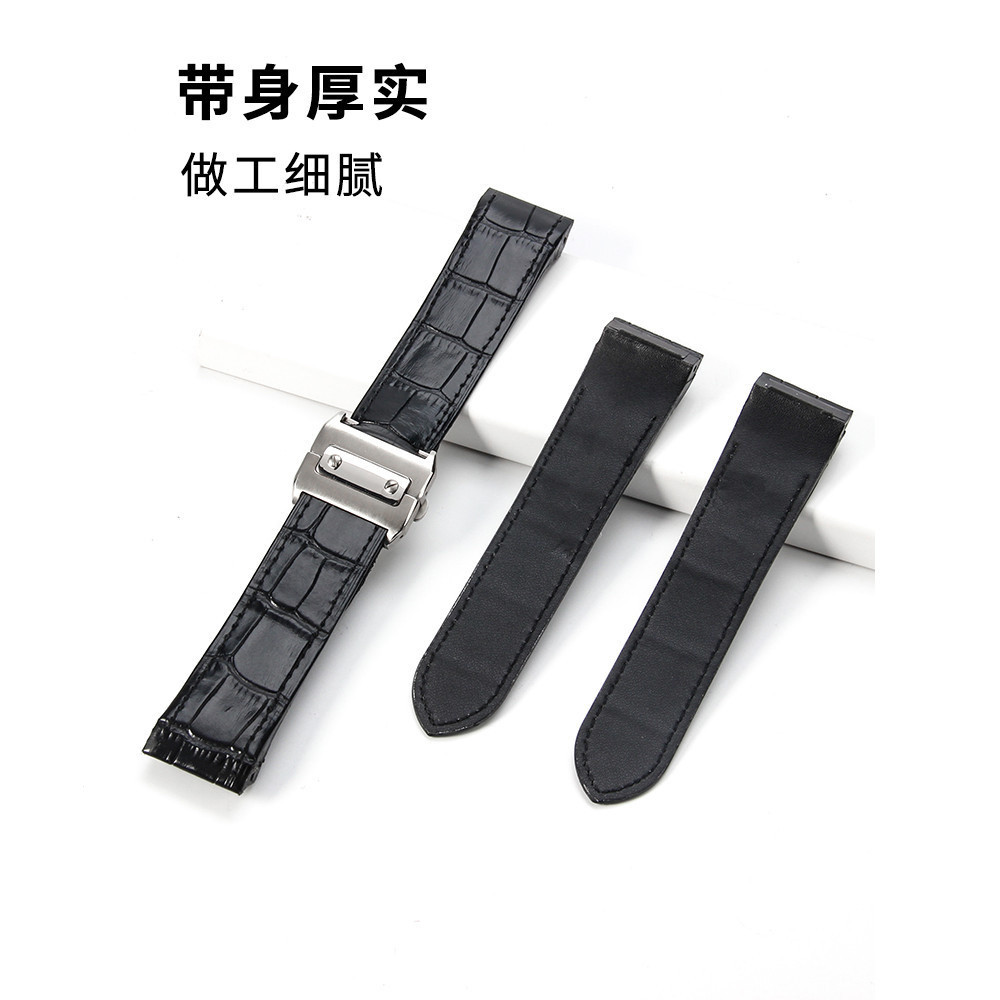 สายนาฬิกาสําหรับ Cartier Santos 100 ผู้ชายผู้หญิงคุณภาพสูงสายรัดหนังวัวพับหัวเข็มขัดสายนาฬิกาหนังแท้ 20 มม. 23 มม.