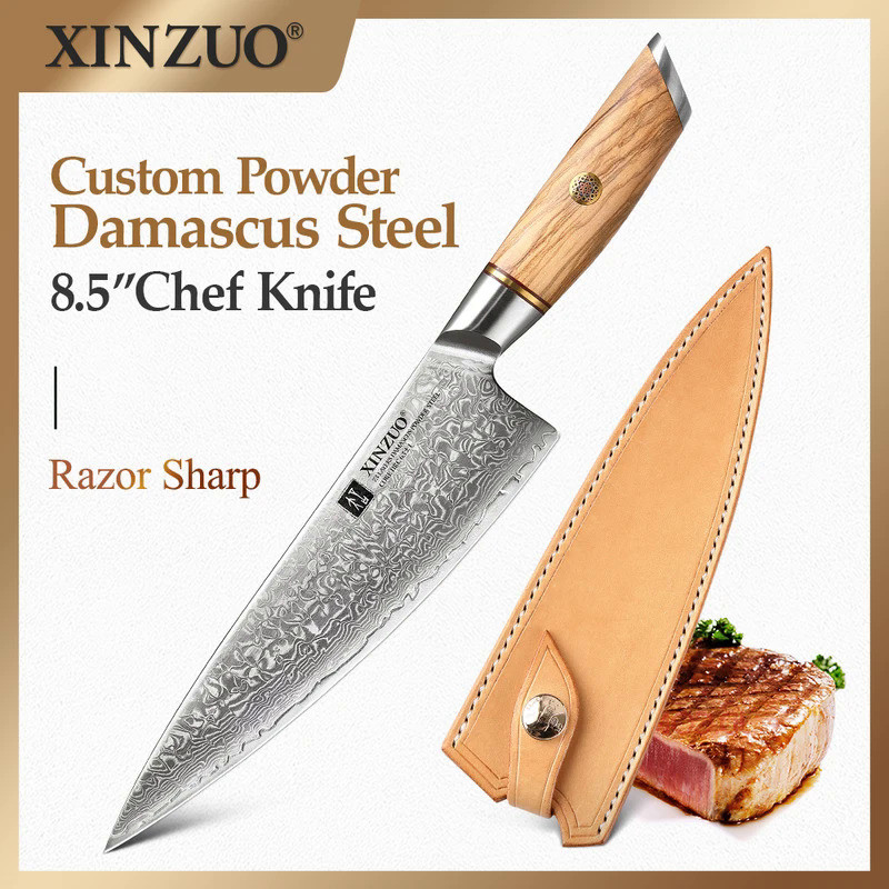 XINZUO 8.5'' Chef's Knife 73-layer Powder Steel Core Damascus Steel With Copper Flower Rivets Handle