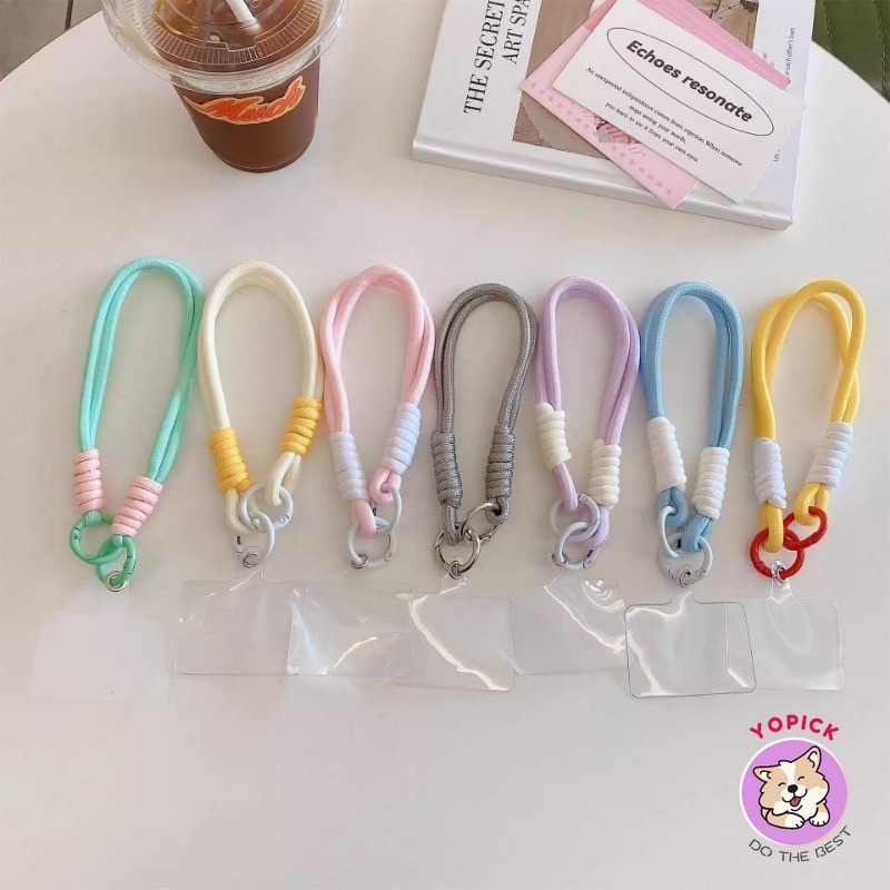 เชือกสําหรับเคสโทรศัพท์ หัวเข็มขัดคู่สีตัดกันเชือกเส้นเล็กโทรศัพท์มือถือที่เรียบง่ายทอมือเชือกเส้นเล็กสั้นป้องกันการสูญหายข้อมือเชือกพวงกุญ
