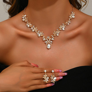 Luxury Brilliant Zirconia Leaf Necklace Earrings jewelry Bridal Wedding,ewelry set for women
