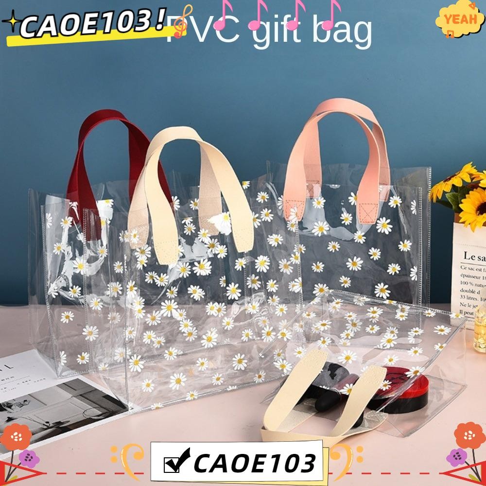 Caoe103 Tote Bag, PVC Little Daisy Transparent Shopping Bags, Handle Transparent Waterproof Storage Bag