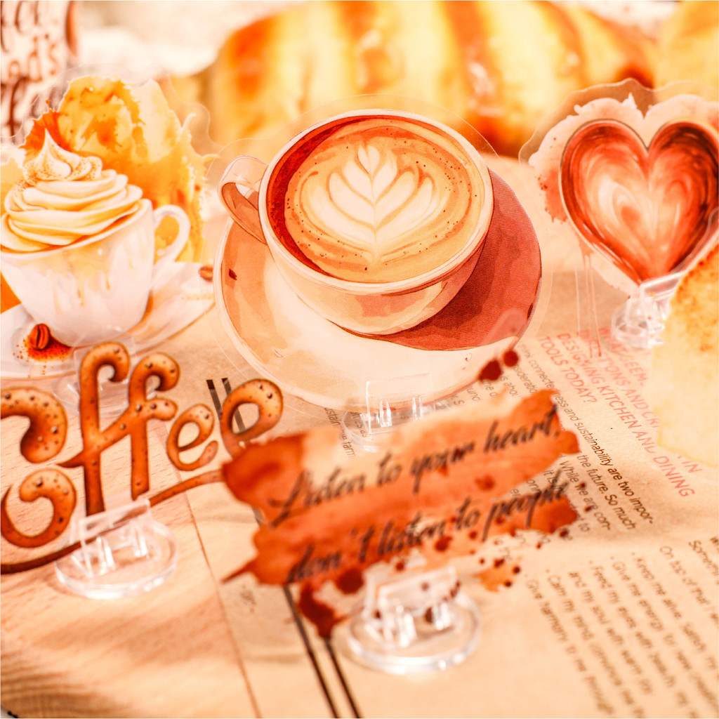 Journamm 15pcs PET สติกเกอร์กาแฟ Series ตกแต่ง Scrapbooking ไดอารี่อัลบั้ม Hand Made Junk Journal อุปกรณ์ Collage สติกเกอร์