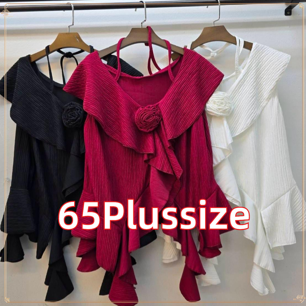 เสื้อแมงกระพรุนระบายคล้องคอสาวอวบอ้วนอก38-60 ผู้หญิง Clothing Women ผู้หญิง Clothing