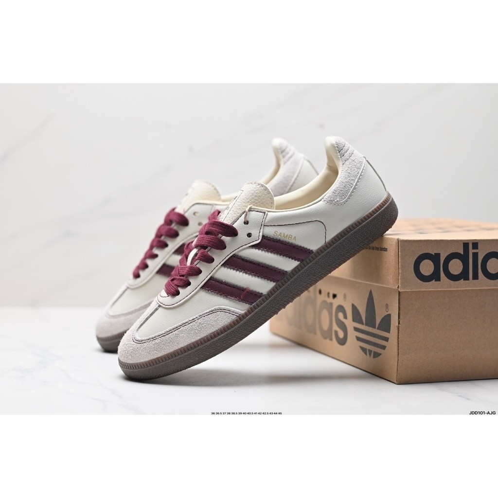 ในสต็อก German Training Football Style All-Match Low-Top Casual Sports Sneakers/Beige Red