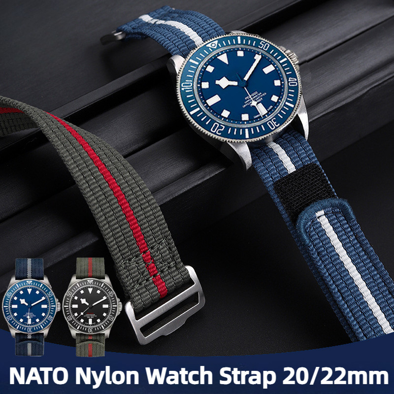 Nato ไนลอนสายนาฬิกา 20 มม.22 มม.นาฬิกาสําหรับ TUDOR Pelagos FXD สีดํา Bay Diver สายนาฬิกาสําหรับชายสร้อยข้อมือ Hook Loop Militray สไตล์ Casual กีฬาคลาสสิกสีเขียวสีฟ้า