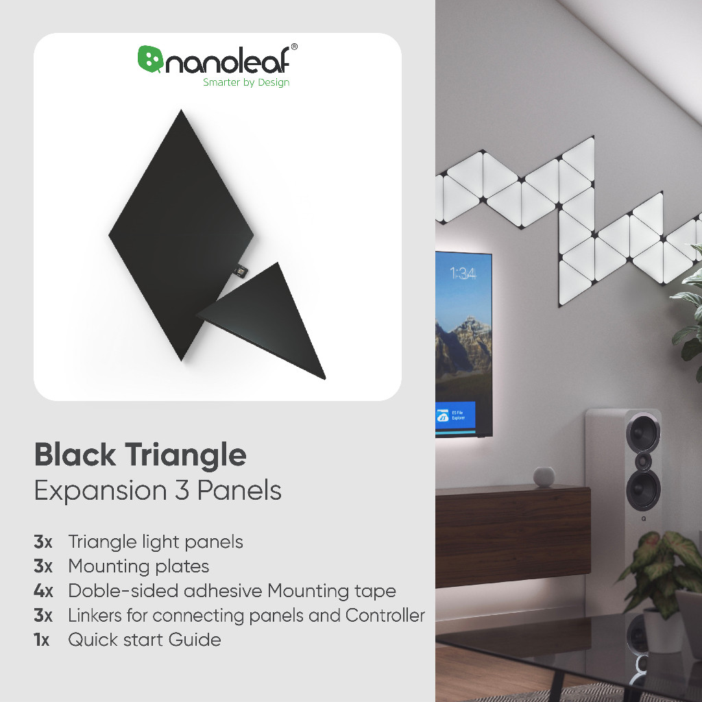 Nanoleaf (ชุดต่อขยาย) Ultra Black Triangle (Expansion 3 Panels) |NL47-0101TW-3PK