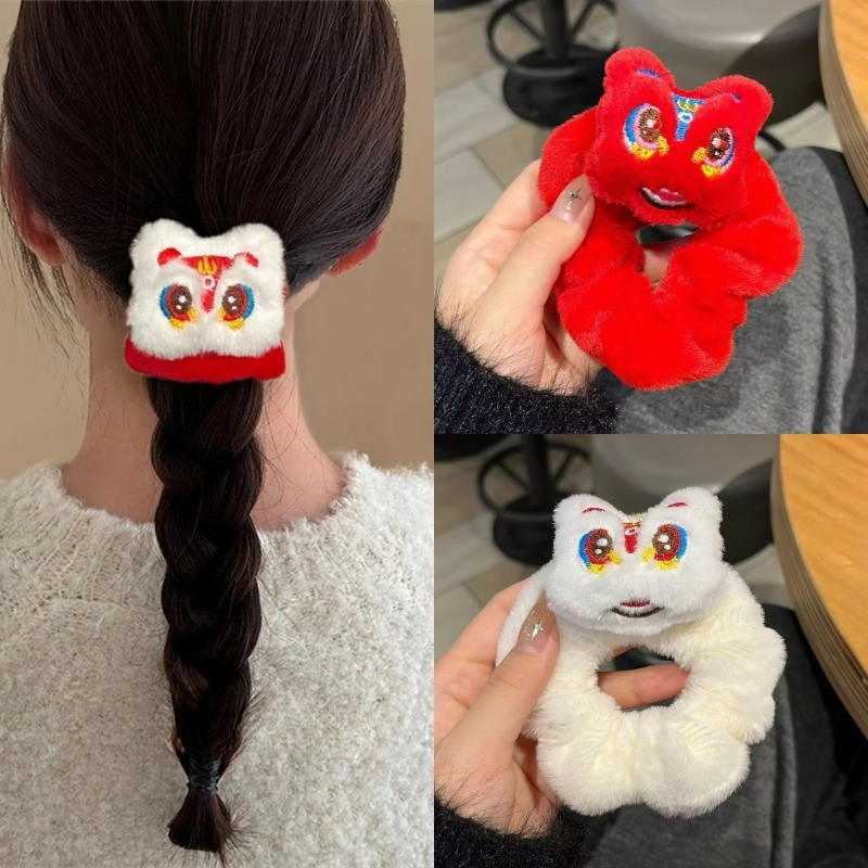 สวัสดีปีใหม่จีนผมหางม้าสีแดงผมแหวนหัวเชือกผูกผม Scrunchies Headwear