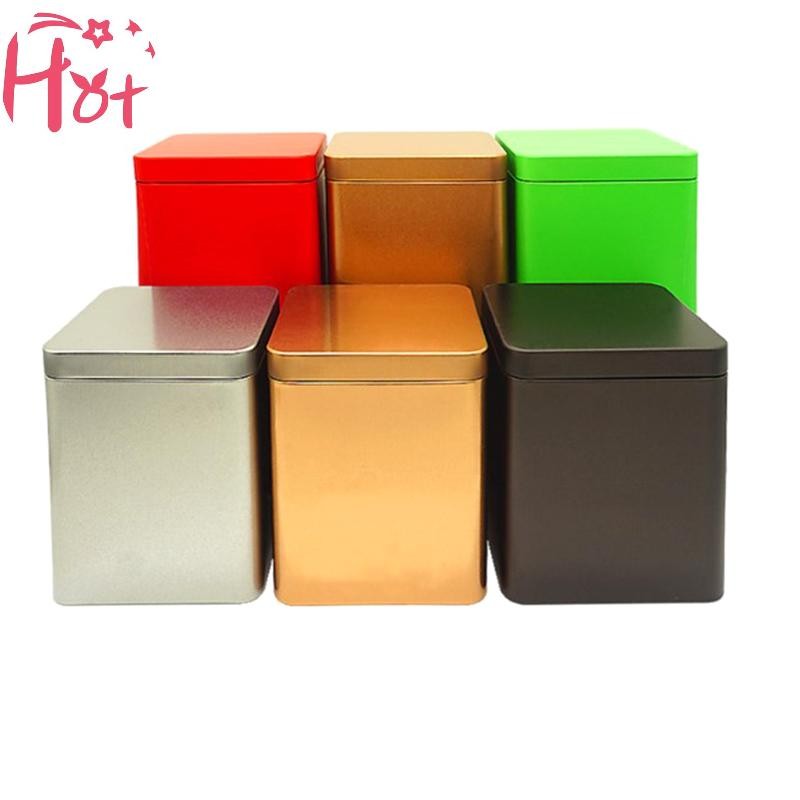 Ge 1ชิ้นชากระป๋องสแควร์โลหะบรรจุภัณฑ์กล่องเก็บกรณีขวดดีบุกขนาดเล็กตาราง