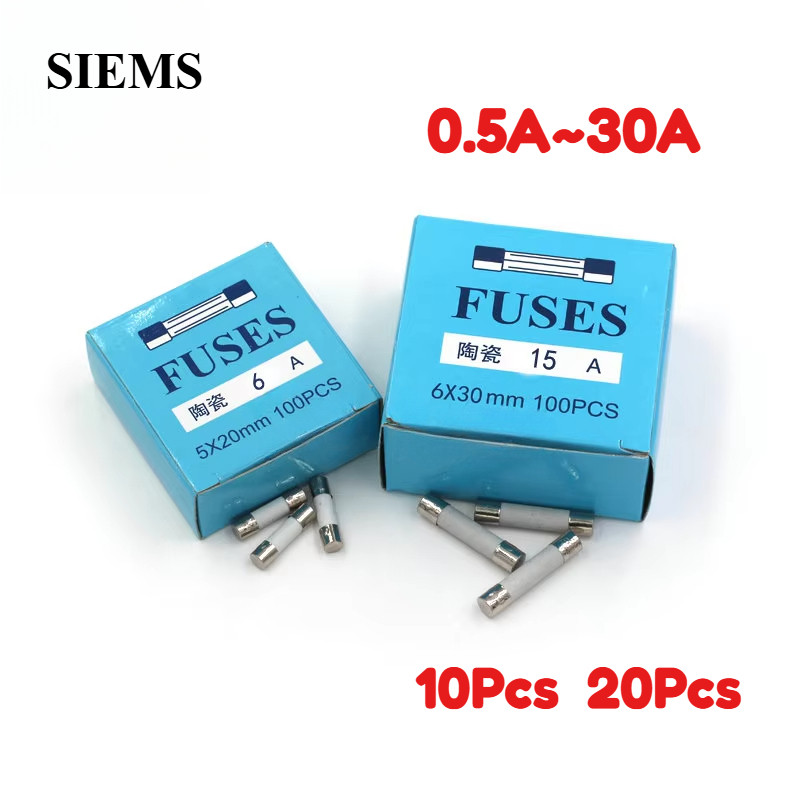 ฟิวส์เซรามิก 0.5A-30A 5X20 6x30 มม.250V ฟิวส์หลอมเร็ว 0.5/1/2/3/4/5/6/3/8/15/20/25/30A ฟิวส์