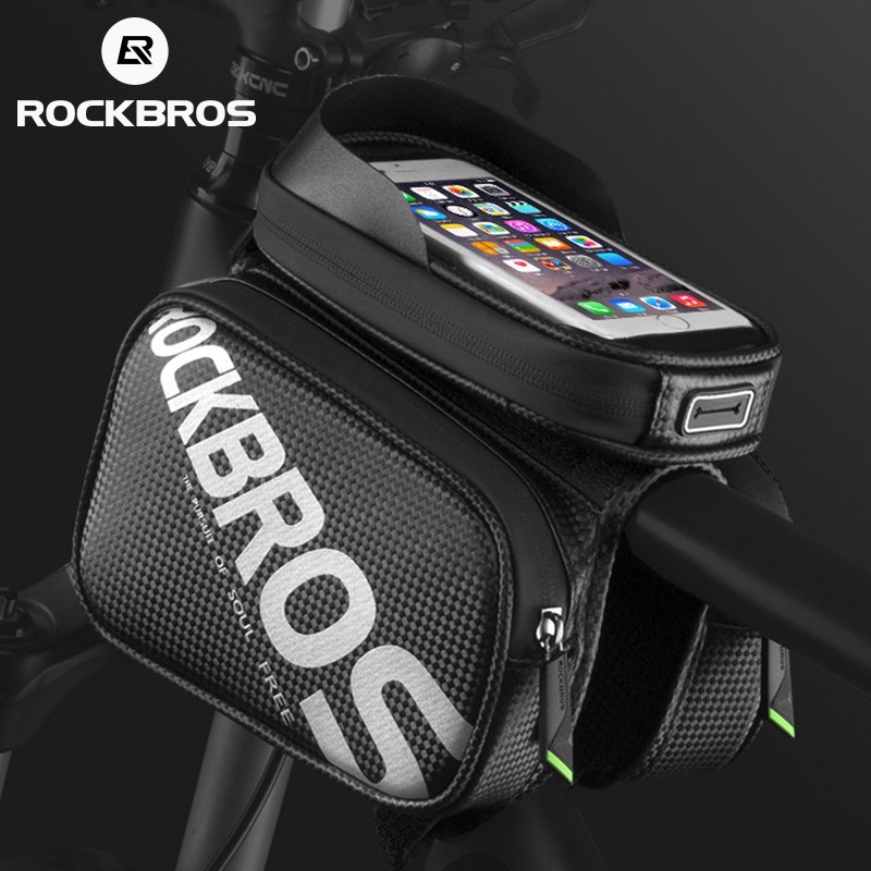 Rockbros กระเป๋าจักรยานกันฝนหน้าจอสัมผัสโทรศัพท์ด้านบนหลอดกระเป๋า MTB Road Bike กรอบด้านหน้าอานกระเป