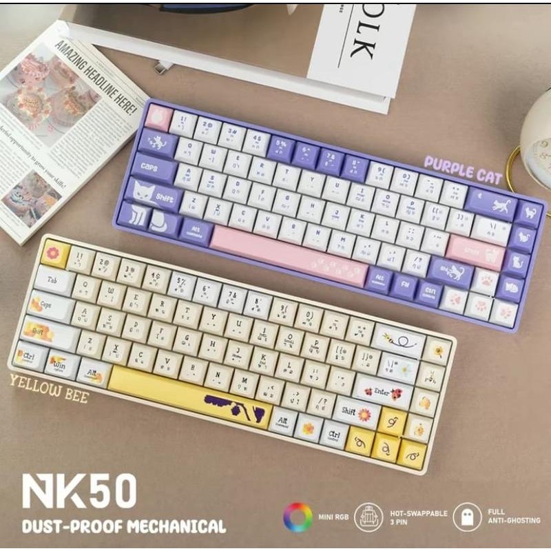 คีย์บอร์ดเกมมิ่ง สำหรับเล่นเกมส์ NUBWO NK50 Mechanical รายน่ารัก switch blue/red 2 แบบ
