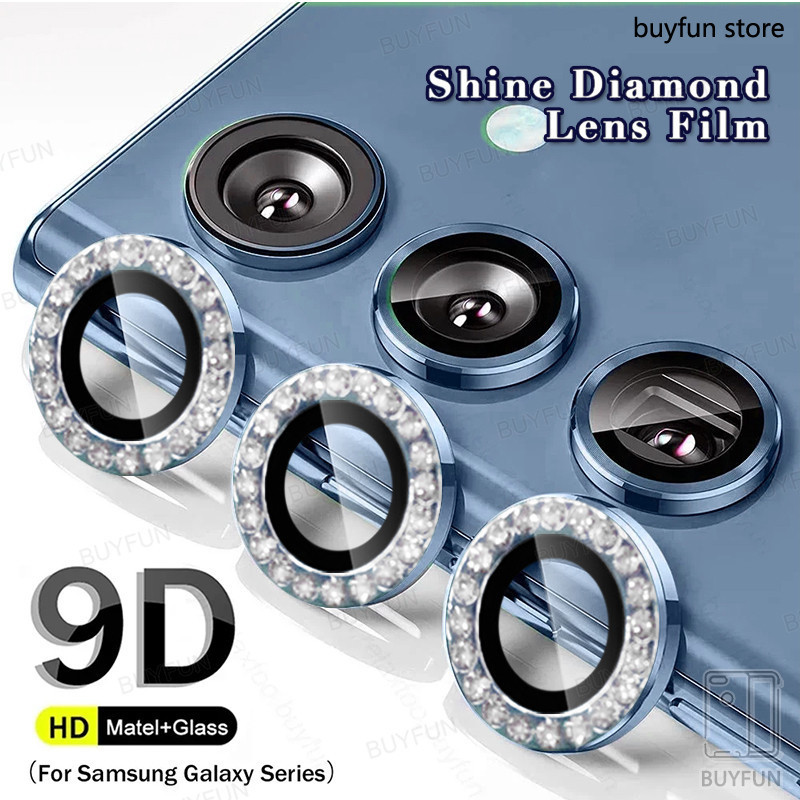 For Samsung Galaxy S24 FE 5G SM-S721B S721U1 s24fe 3D Curved Tempered Glass Camera Lens Protector Matel Frame Protect Ring Diamond Cover Shine Cap