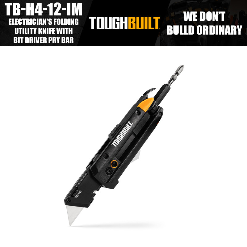 ToughBuilt TB-H4-12-IM มีดพับช่างไฟฟ้าพร้อมไดรเวอร์บิต + Pry Bar เครื่องมืออุปกรณ์เสริม