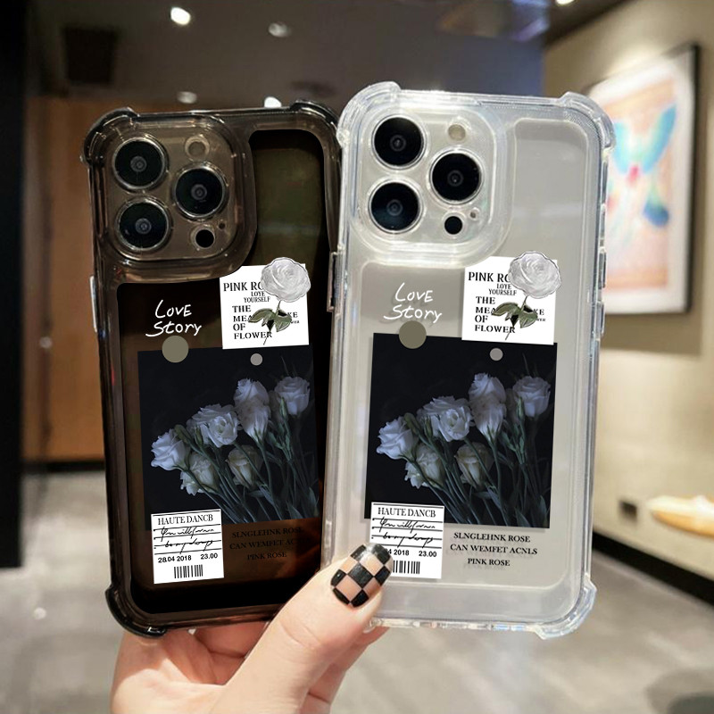 MAX เคสโทรศัพท์มือถือแบบใส กันกระแทกดอกไม้ในบุ๊คมาร์คfor 7 Plus X/XR 11/13/12/14/15 Plus เคสโทรศัพท์