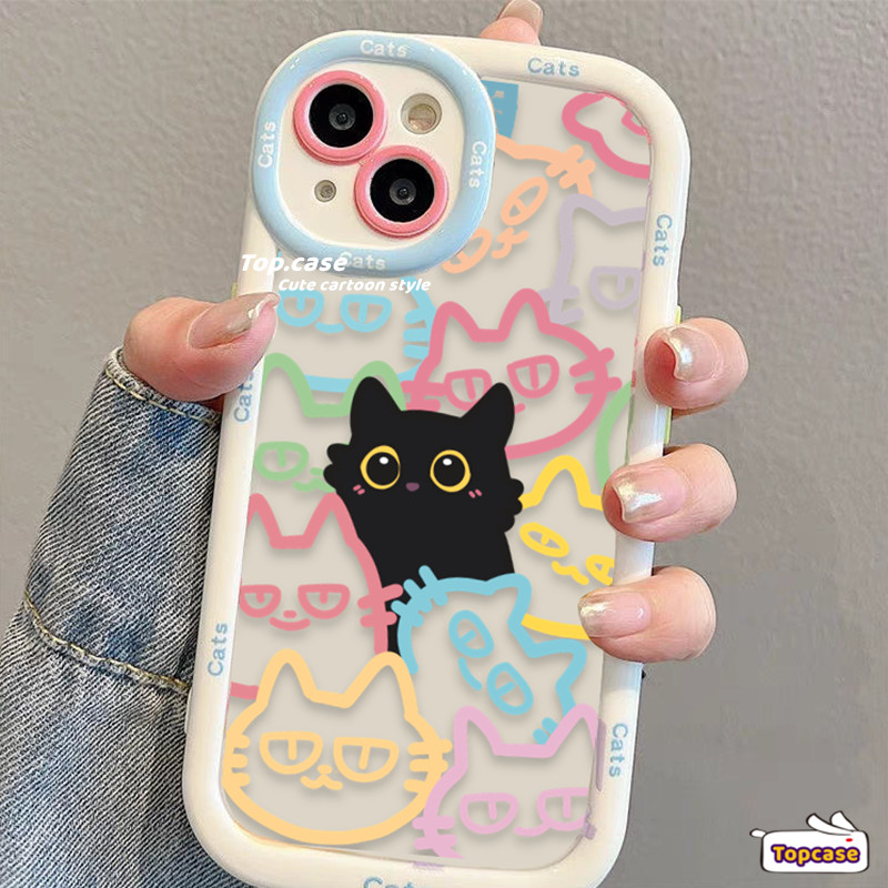 สําหรับredmi 14C 13C A1 12C 10C 10 12 9A 9C K60 หมายเหตุ 13 12 11 11s 10 10s Pro 4G Xiaomi Poco X6 Pro 5G Doodle Catเลนส์รวมทุกอย่างเคสโทรศัพท์ปกอ่อนพร้อมเชือกเส้นเล็ก - รูปที่ 3