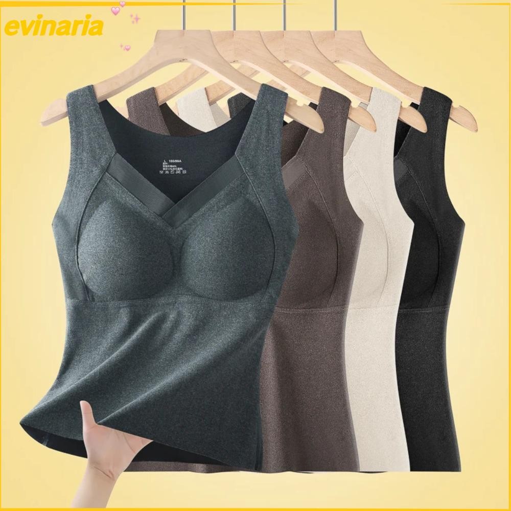เสื้อกั๊กผู้หญิง EVINARIA, กราฟีนกํามะหยี่ถ้วยคงที่ที่อบอุ่นด้านบน, สีทึบหน้าอก เบาะ เสื้อความร้อนสําหรับฤดูใบไม้ร่วงฤดูหนาว