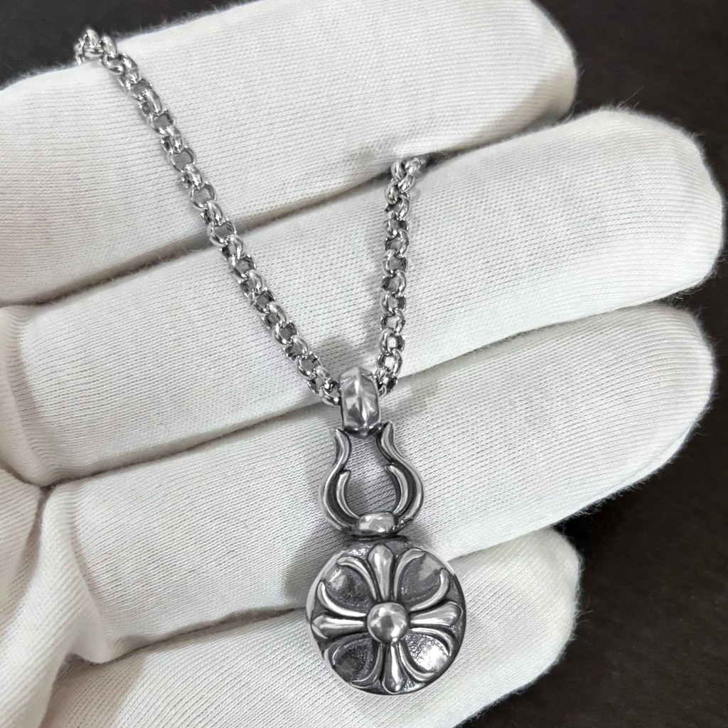 Chrome HEARTS เงิน 925 Cross ดอกไม้สร้อยคอมะระ Vintage Punk Gothic Rock อุปกรณ์เสริม Street Hip Hop คู่เครื่องประดับของขวัญวันวาเลนไทน์ 7384