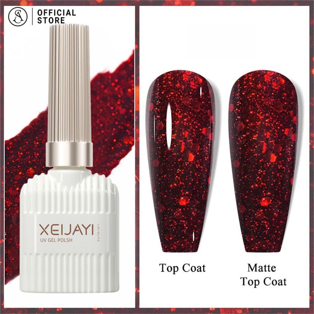 Xeijayi สีทาเล็บเจล สีเจลแฟลช ยาทาเล็บเจลเลื่อมขนาดใหญ่ ยาทาเลื่อมสีแดงใหม่ไวท์เทนนิ่ง กาวยาทาเล็บหลากสี