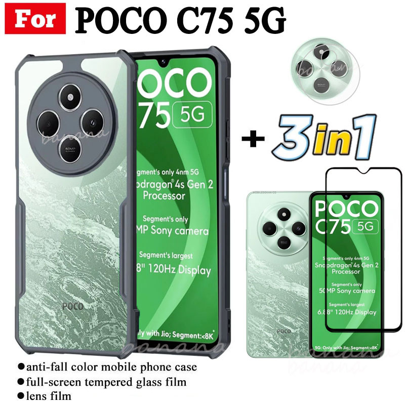 3 IN 1 Poco C75 5G Anti-fall โทรศัพท์มือถือสําหรับ Poco C75 C 75 ฟิล์มกระจกนิรภัย + เลนส์ฟิล์ม