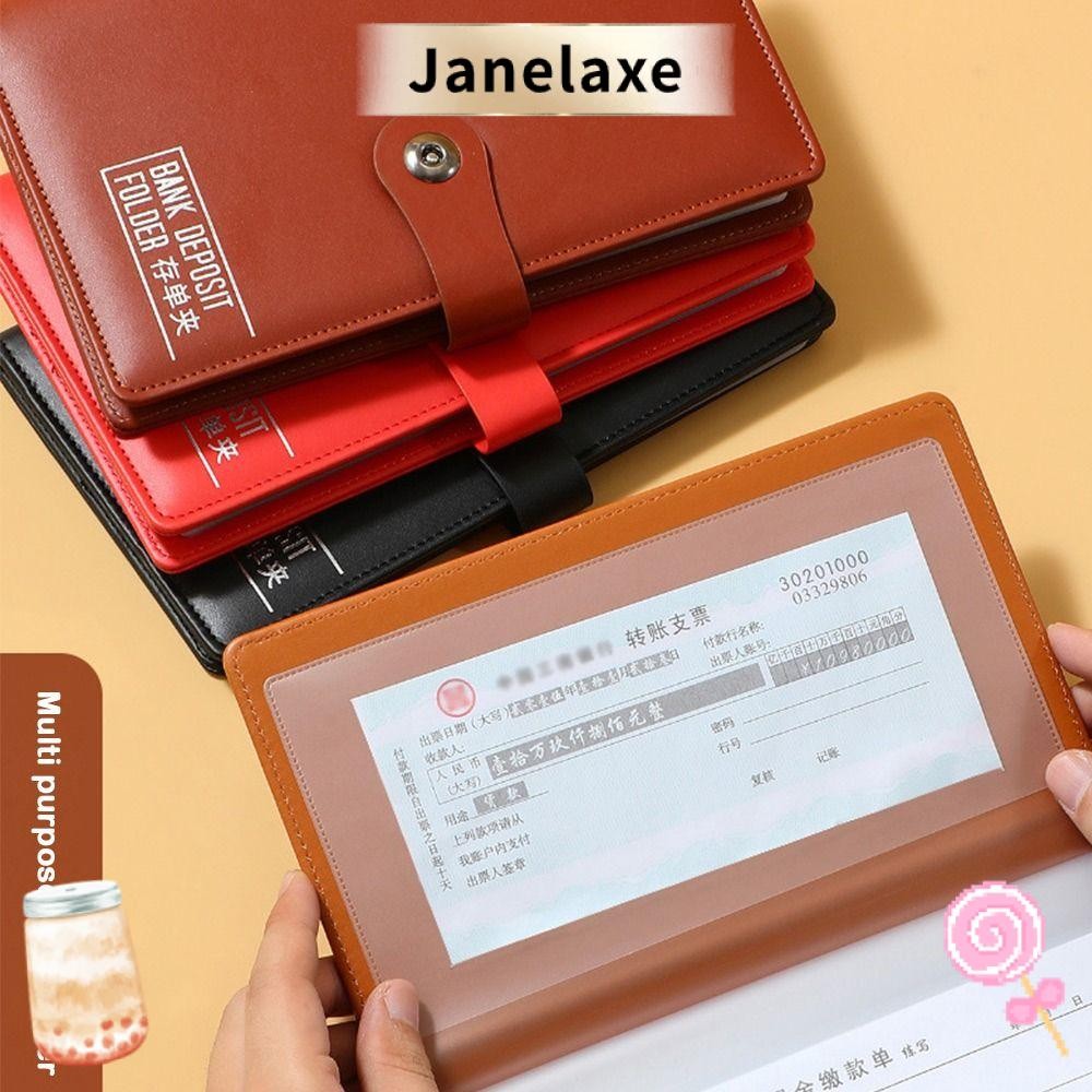 Janelaxe932 แฟ้มฝากธนาคาร, สมุดสะสมเงินฝากของมัลติฟังก์ชั่นกันน้ํา, หน้าด้านในโปร่งใสที่เก็บคลิปตรวจสอบหนัง PU