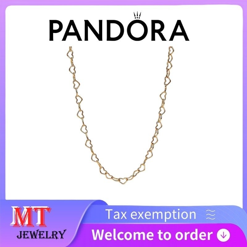 สร้อยคอคู่รักเงินสเตอร์ลิง 100% S925 ขายดี เครื่องประดับ Pandora DIY สร้อยคอหัวใจเชื่อมโยง 363334 ค0