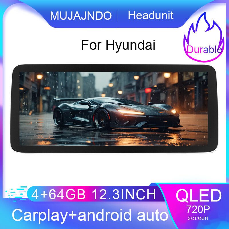 MUJAJNDO 12.3 นิ้ว Hyundai ix45 santafe accent starex H1 i10 eon kona ix35 tucson 64GB android15 สั่
