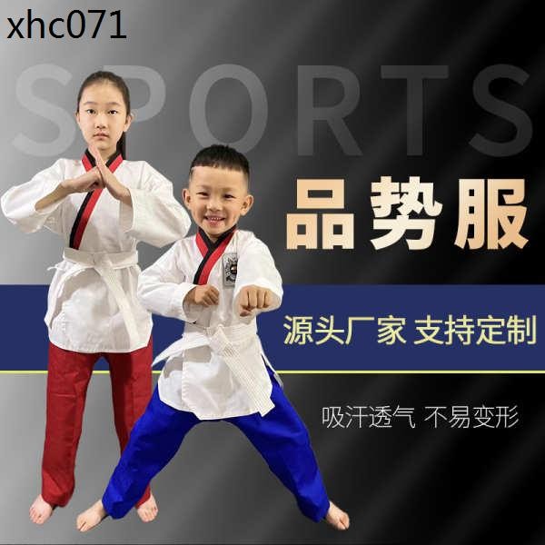 เทควันโดชุดตัวละครเด็กนักเรียนผ้าฝ้ายแท้โพลีเอสเตอร์ผ้าฝ้ายเครื่องแบบผู้ชายผู้หญิงฤดูใบไม้ผลิฤดูร้อนเทควันโดการฝึกอบรมเสื้อผ้าสามารถปรับแต่ง