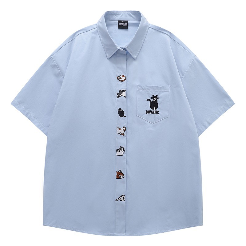 PannoFluxus เสื้อเชิ้ตผู้ชายแขนสั้นแฟชั่นสไตล์ญี่ปุ่นย้อนยุคสไตล์วิทยาลัยสไตล์เป็นกลาง - รูปที่ 4