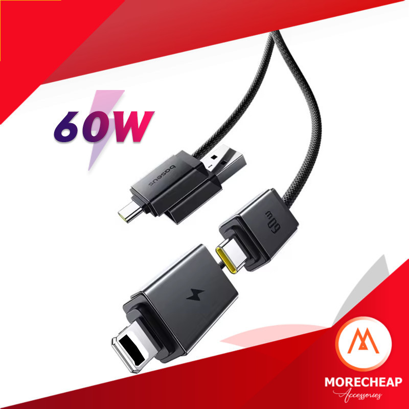 ถูก/แท้ Baseus 4in1 สายชาร์จสําหรับไอโฟน 15 16 Promax 60W FastCharge PD