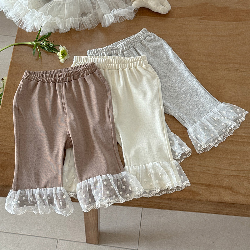 2025ใหม่ในช่วงฤดูร้อนกางเกงเด็กผู้หญิงบาง, กางเกงผ้าไหมน้ำแข็งเด็กที่มีสไตล์ความรู้สึกเย็นตัดลูกไม้