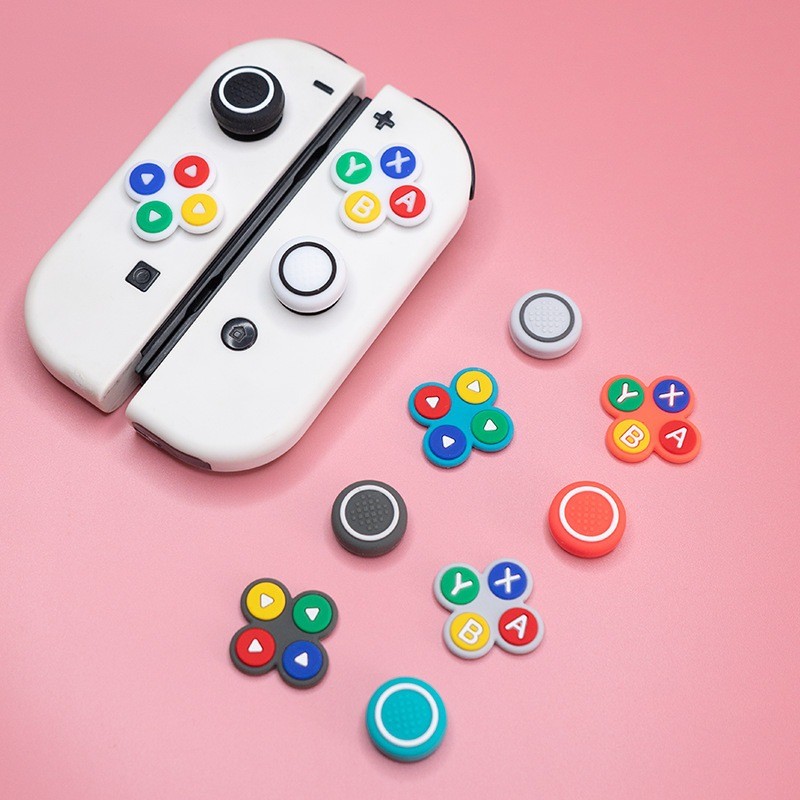 ซิลิโคนนุ่ม D-pad ปุ่มทิศทางข้าม ABXY Key สติกเกอร์จอยสติ๊ก Thumb Stick Grip Cap สําหรับ Nintendo Switch & Switch Oled NS Joy-con ผิวกรณี