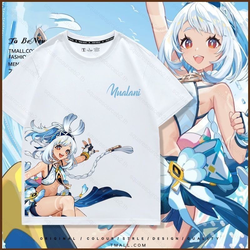 2025T-Shirt Sqd Genshin Impact Mualani การ์ตูนน่ารักคอสเพลย์ผ้า 3Dฤดูร้อนเสื้อยืดอะนิเมะแขนสั้นด้านบ