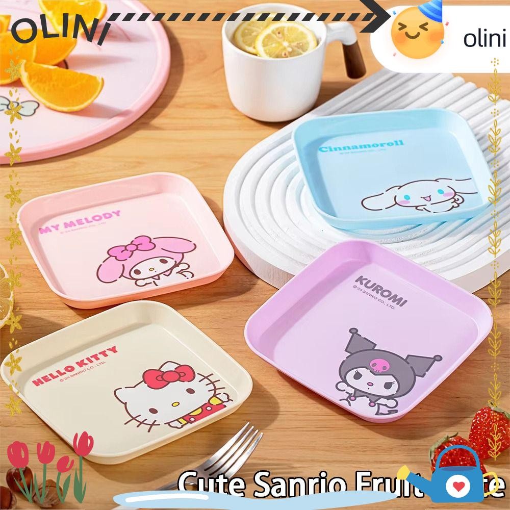 OLINI จานผลไม้, โต๊ะรับประทานอาหารลายการ์ตูน Sanrio, จานอาหารค่ําพลาสติก Kuromi Hello Kitty น่ารักของขวัญของเล่น