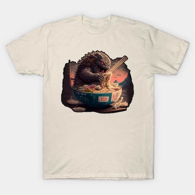 เสื้อยืด Vintage Kaiju eating ramen II - 16-bit T-Shirt แท้ Cotton 100% S-5XL เกาหลี ใส่สบายๆ