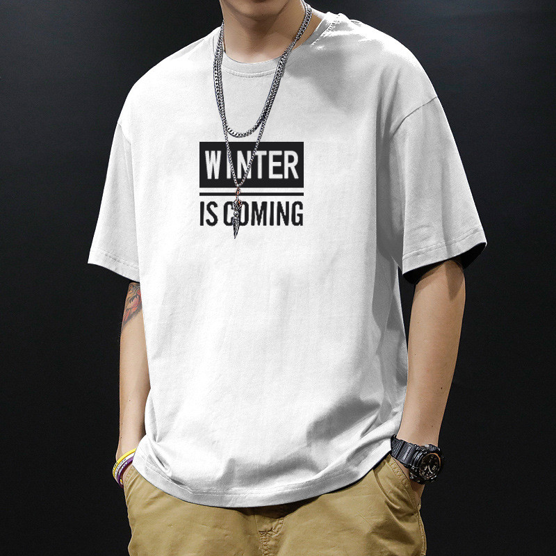 Street Wear Letter Heavy Cotton Long-Shirt Mens Loose Spring Cotton White Bottoming Shirt Top #BN511