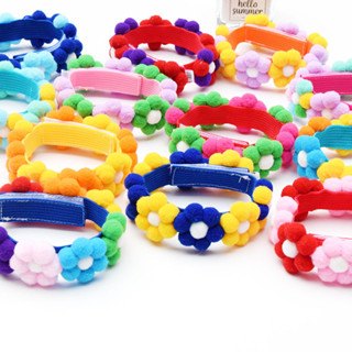 ปลอกคอสัตว์เลี้ยงลายดอกไม้สีรุ้ง ปรับได้ ปอมปอม สำหรับแมว สุ…